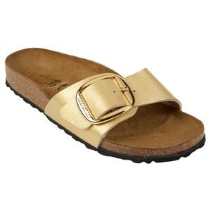 Birkenstock Madrid Big Buckle Slide in Metallic Gold
